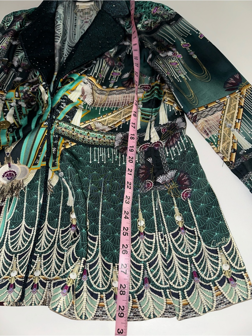 Camilla "Fitsgeralds Flapper" green silk art deco quilted jacket top M NO BELT - Picture 8 of 11